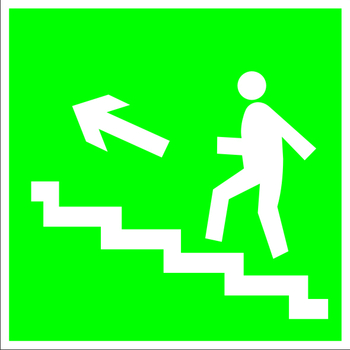 E16 направление к эвакуационному выходу по лестнице вверх (левосторонний) (пленка, 200х200 мм) - Знаки безопасности - Эвакуационные знаки - магазин "Охрана труда и Техника безопасности"